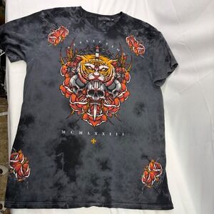 Affliction Mens Mortal Temple Black Label Tiger Dagger Y2K T-Shirt Large